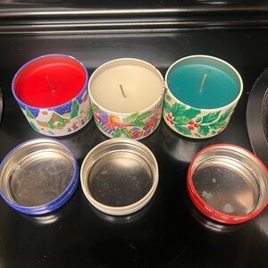 Avon Holiday Scented Tin Candle Trio - Red, Cream, Teal